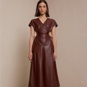 $595 A.L.C. Women's Ivory Syna Cutout Waist Leather Dress Size 8